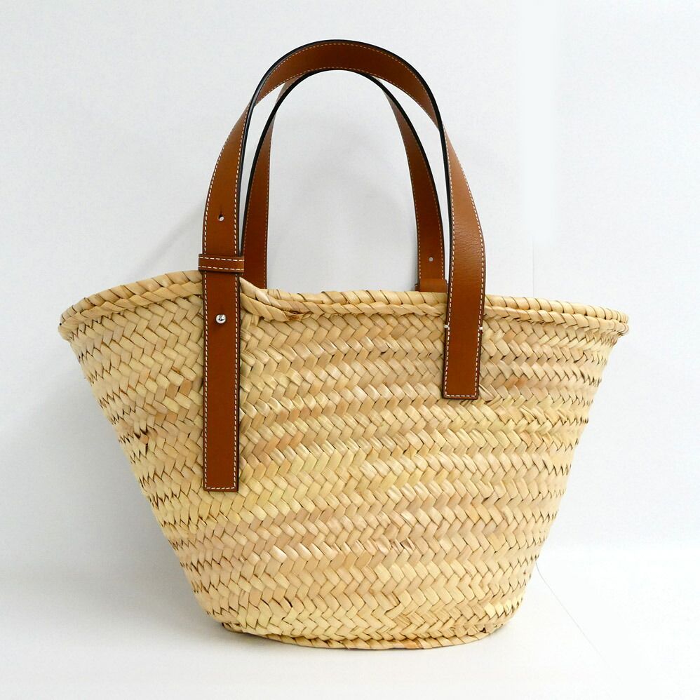 Loewe Basket Natural Tan Raffia Palm Leaf Leather Tote — view 2