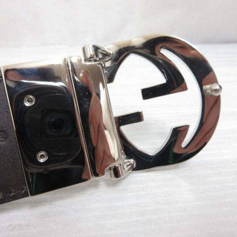 Gucci Interlocking Buckle Reversible Leather Belt Guccissima Black Brown Silver — view 6