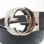 Gucci Interlocking Buckle Reversible Leather Belt Guccissima Black Brown Silver — view 3