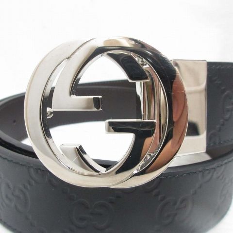 Gucci Interlocking Buckle Reversible Leather Belt Guccissima Black Brown Silver — view 3