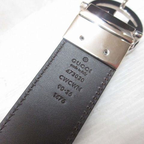 Gucci Interlocking Buckle Reversible Leather Belt Guccissima Black Brown Silver — view 5