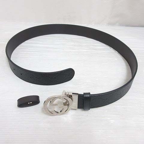 Gucci Interlocking Buckle Reversible Leather Belt Guccissima Black Brown Silver — view 4