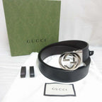 Gucci Interlocking Buckle Reversible Leather Belt Guccissima Black Brown Silver — view 2