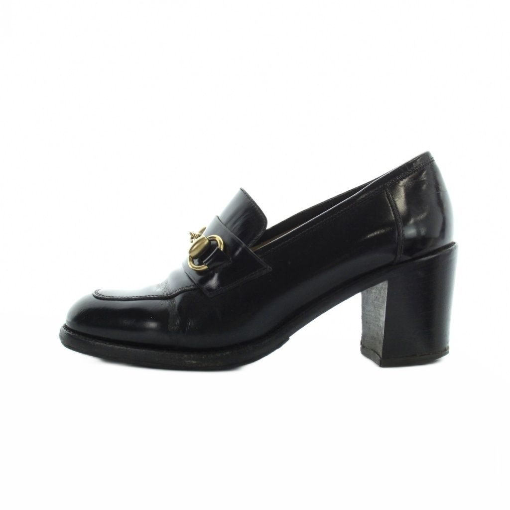 Gucci Loafer Round Toe Chunky Heel Leather Horsebit 100 35.5 Black — view 2