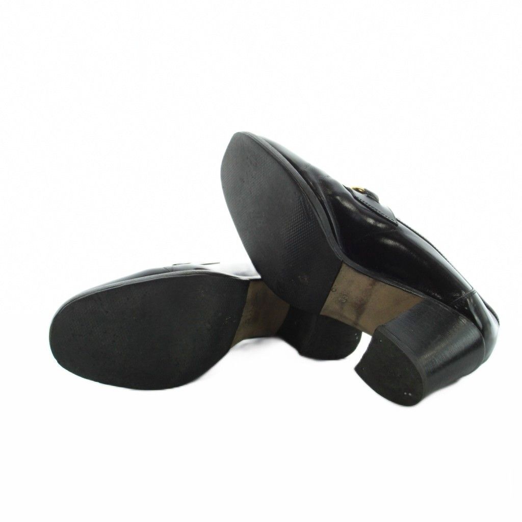 Gucci Loafer Round Toe Chunky Heel Leather Horsebit 100 35.5 Black — view 6