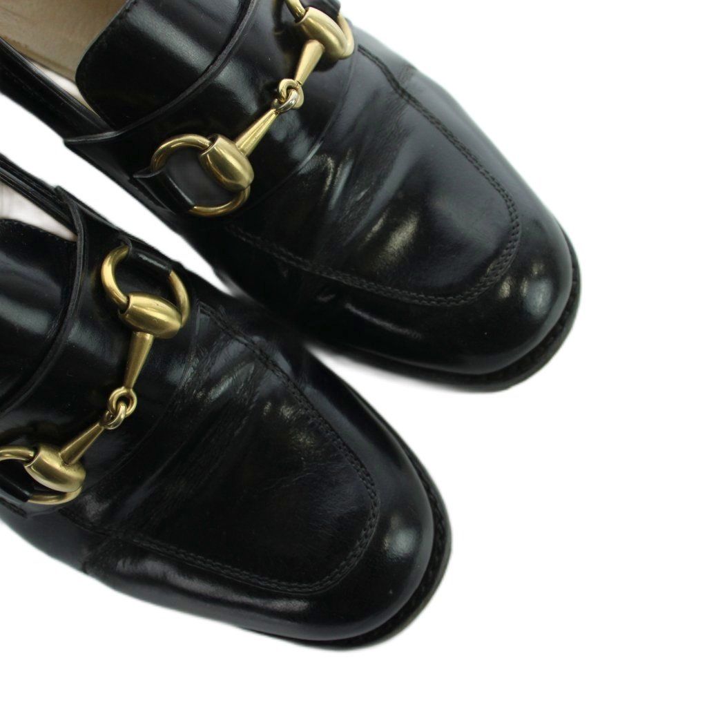 Gucci Loafer Round Toe Chunky Heel Leather Horsebit 100 35.5 Black — view 3
