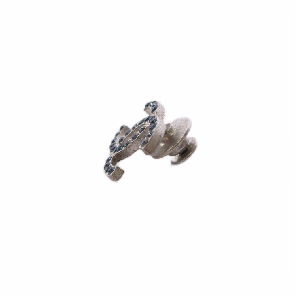 Chanel CC Logo Brooch Rhinestone Blue Silver Color KH — view 2