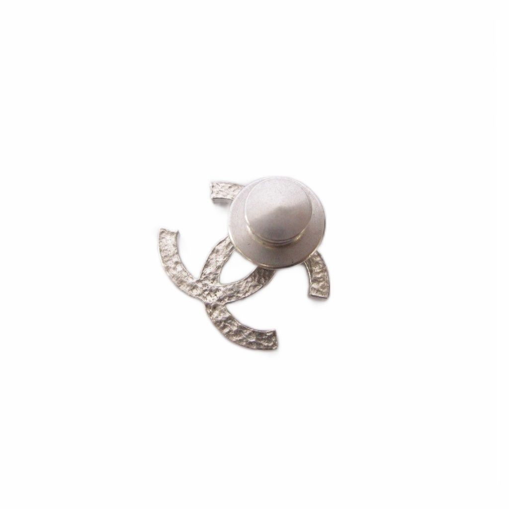 Chanel CC Logo Brooch Rhinestone Blue Silver Color KH — view 3