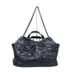 Chanel Portobello 2-Way Bag Chain Bag Handbag Navy Silver Leather Tweed Bag — view 2