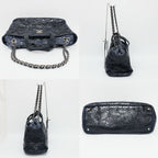 Chanel Portobello 2-Way Bag Chain Bag Handbag Navy Silver Leather Tweed Bag — view 3