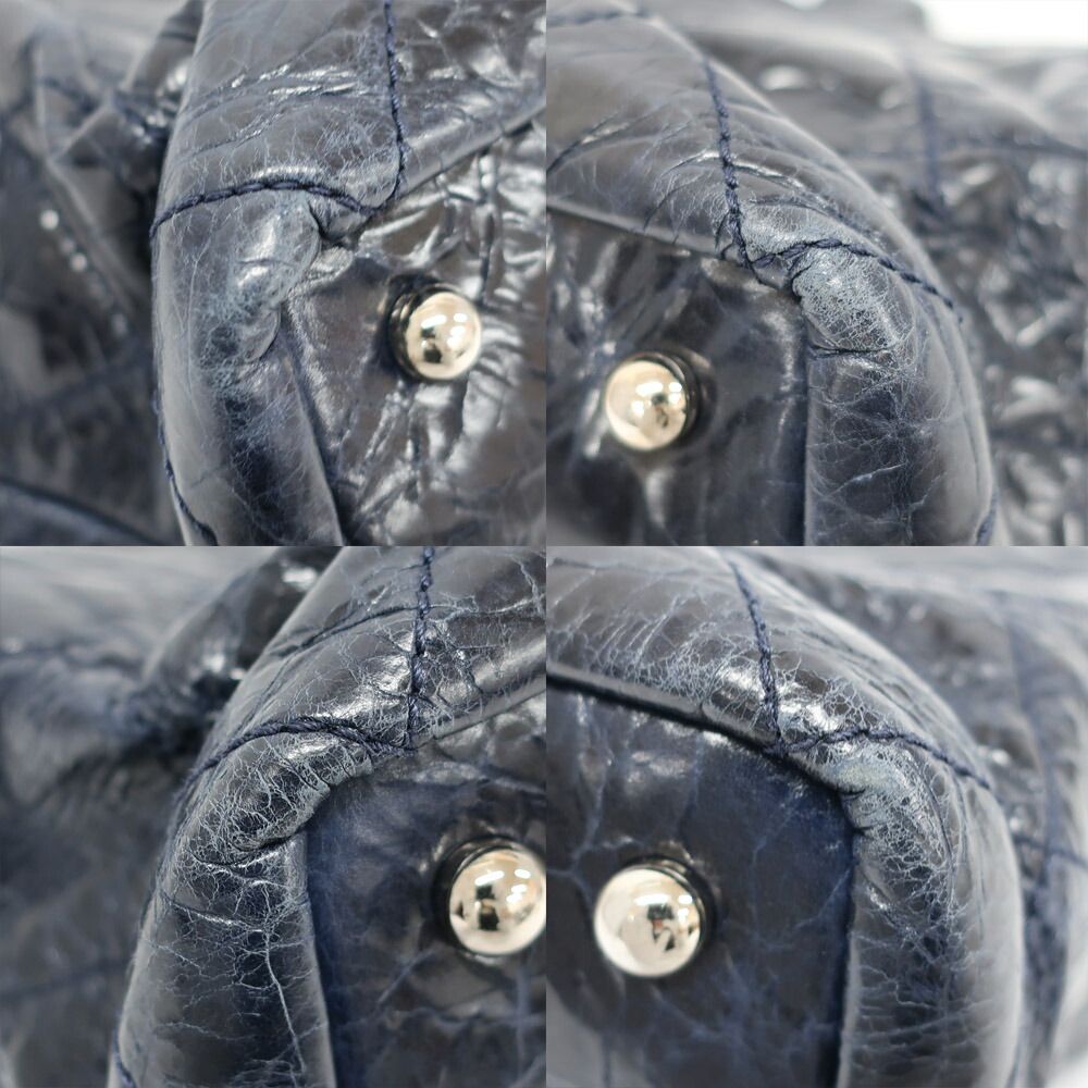Chanel Portobello 2-Way Bag Chain Bag Handbag Navy Silver Leather Tweed Bag — view 4