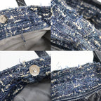 Chanel Portobello 2-Way Bag Chain Bag Handbag Navy Silver Leather Tweed Bag — view 8