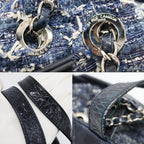 Chanel Portobello 2-Way Bag Chain Bag Handbag Navy Silver Leather Tweed Bag — view 9