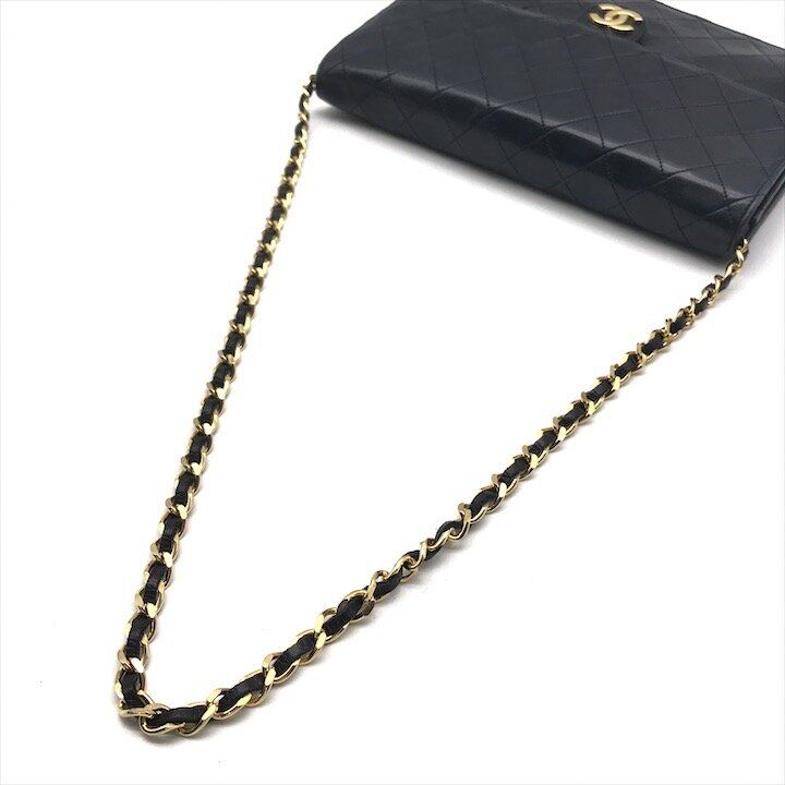 Chanel CC Logo Quilted Push Lock Lambskin Chain Shoulder Bag Navy — view 5
