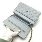 Chanel CC Logo Caviar Leather Quilted Chain Wallet Shoulder Bag Light Blue — view 8