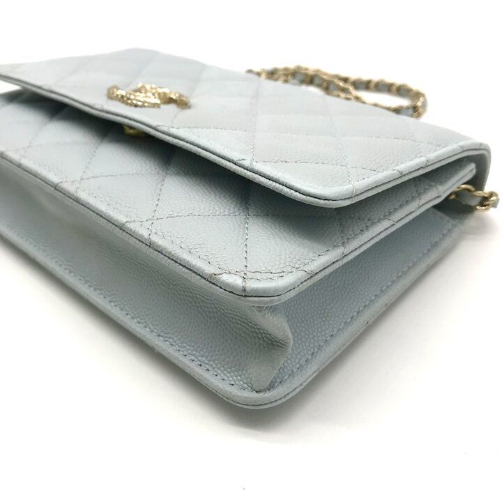 Chanel CC Logo Caviar Leather Quilted Chain Wallet Shoulder Bag Light Blue — view 6