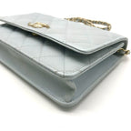 Chanel CC Logo Caviar Leather Quilted Chain Wallet Shoulder Bag Light Blue — view 6