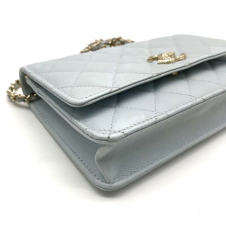 Chanel CC Logo Caviar Leather Quilted Chain Wallet Shoulder Bag Light Blue — view 5