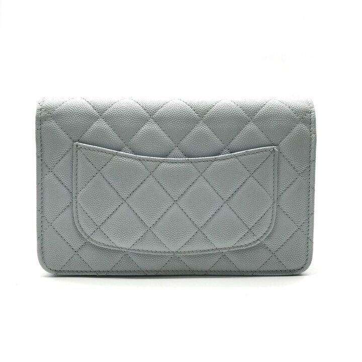 Chanel CC Logo Caviar Leather Quilted Chain Wallet Shoulder Bag Light Blue — view 3