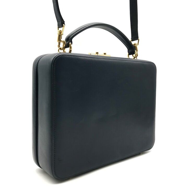 Gucci Vintage Leather 2-Way Hand Shoulder Vanity Navy Purse — view 2