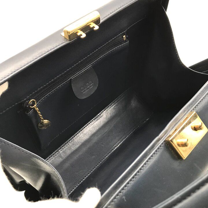 Gucci Vintage Leather 2-Way Hand Shoulder Vanity Navy Purse — view 7