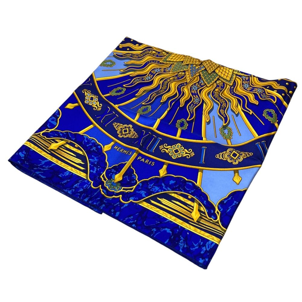 Hermes Carre 90 Carpe Diem Enjoy Your Day Silk Scarf Shawl Blue Multicolor — view 2