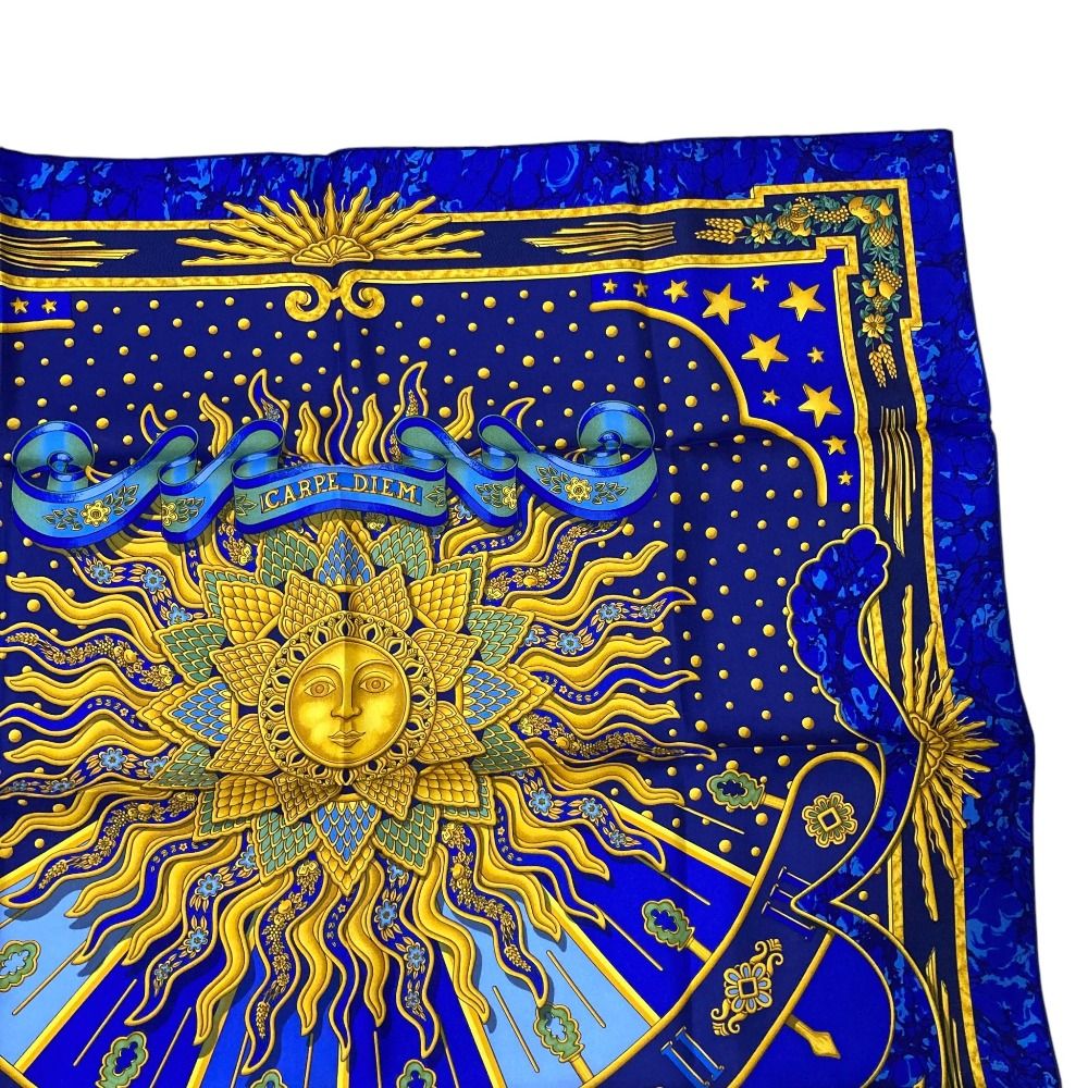Hermes Carre 90 Carpe Diem Enjoy Your Day Silk Scarf Shawl Blue Multicolor — view 7