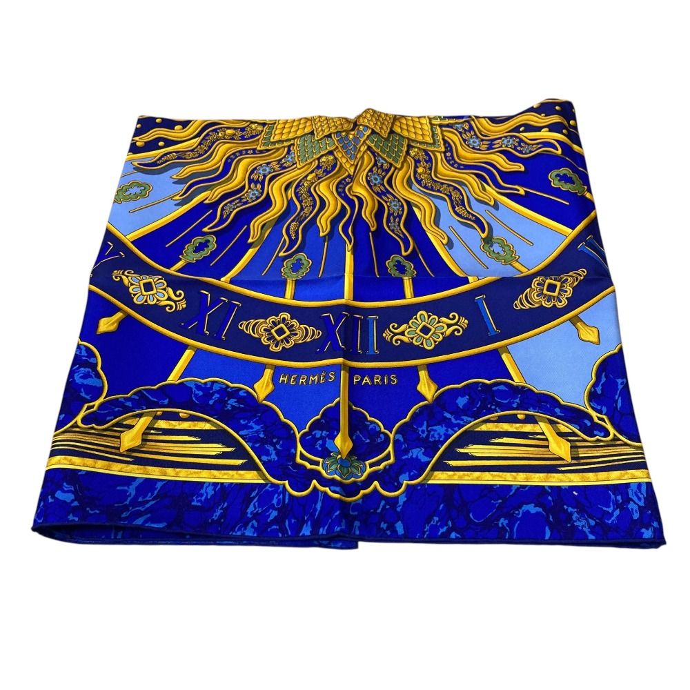 Hermes Carre 90 Carpe Diem Enjoy Your Day Silk Scarf Shawl Blue Multicolor — view 3