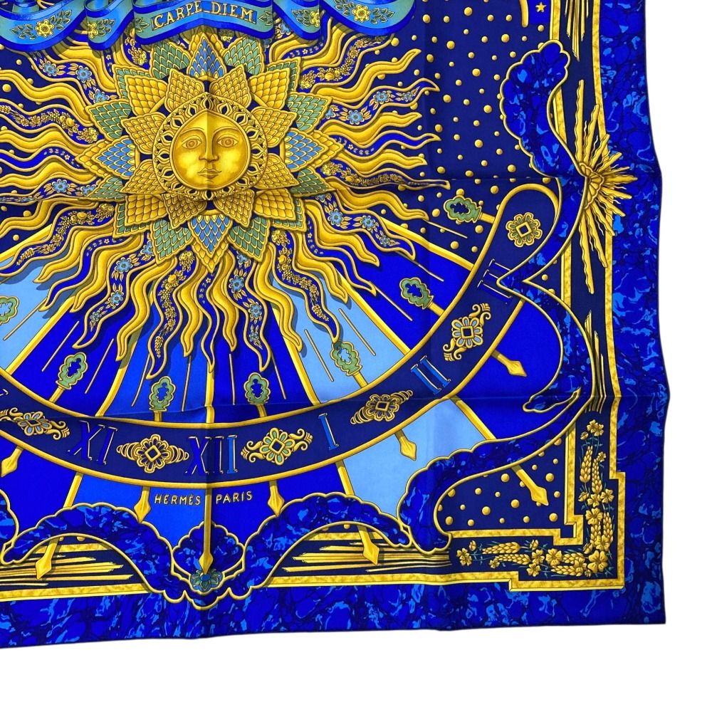 Hermes Carre 90 Carpe Diem Enjoy Your Day Silk Scarf Shawl Blue Multicolor — view 9