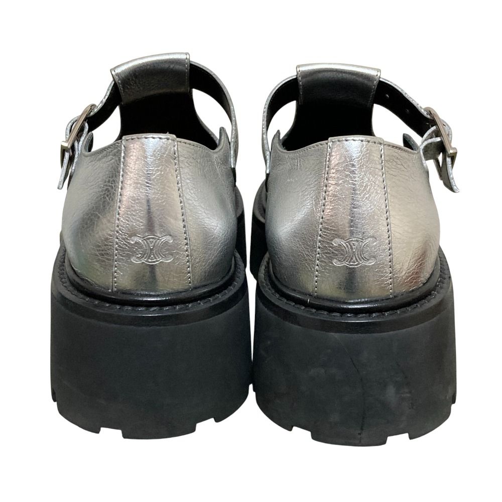 Celine Triomphe T Strap Loafer 37 Silver — view 5