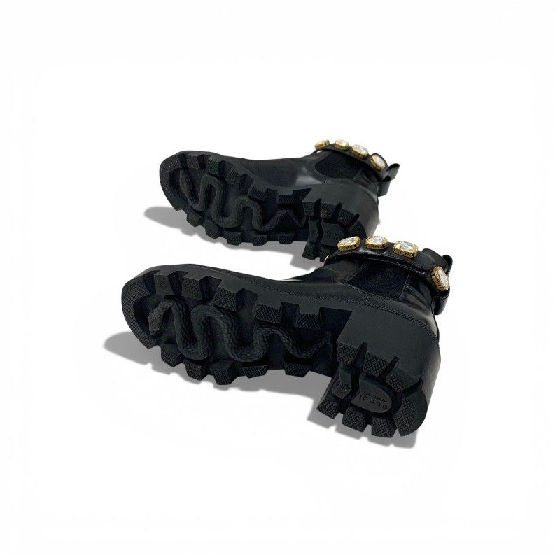 Gucci Short Boots Shoes Leather Black Bijoux GG Marmont Belt Side Gore — view 6
