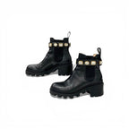 Gucci Short Boots Shoes Leather Black Bijoux GG Marmont Belt Side Gore — view 3