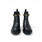 Gucci Short Boots Shoes Leather Black Bijoux GG Marmont Belt Side Gore — view 2