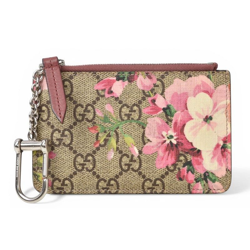 Gucci Key Case Coin with Key Ring Blooms GG Supreme Canvas Pink Multi