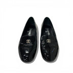 Chanel Flat Shoes Patent Black CC Logo Pearl Opera — view 2