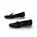 Chanel Flat Shoes Patent Black CC Logo Pearl Opera — view 3