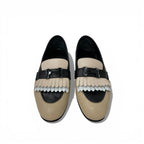 Hermes Royal Loafers Leather Shoes Beige Black White Hhardware Constance Fringe — view 2