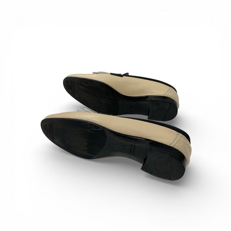 Hermes Royal Loafers Leather Shoes Beige Black White Hhardware Constance Fringe — view 6