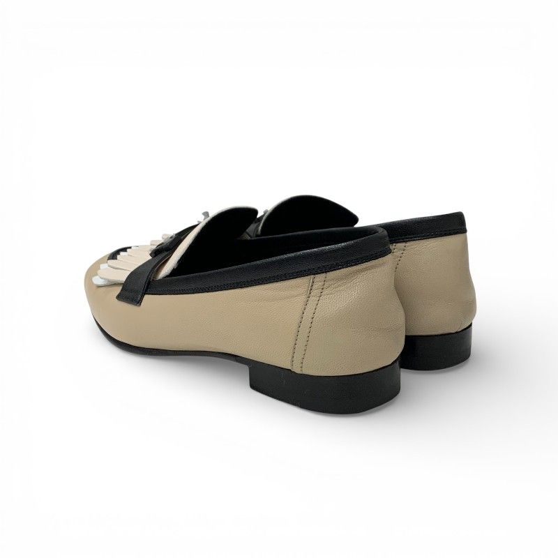 Hermes Royal Loafers Leather Shoes Beige Black White Hhardware Constance Fringe — view 4