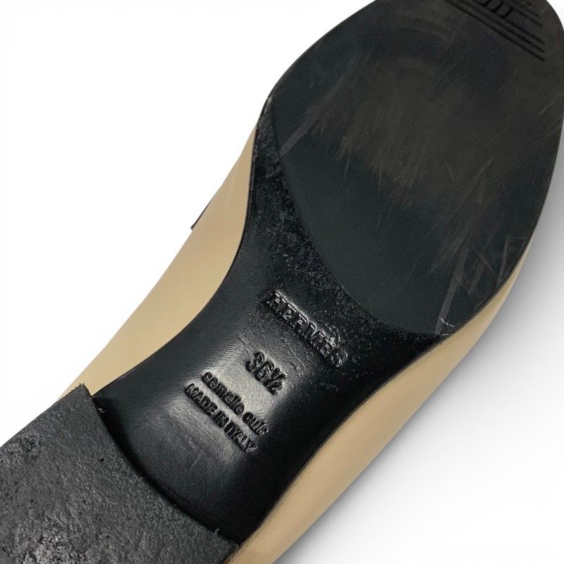 Hermes Royal Loafers Leather Shoes Beige Black White Hhardware Constance Fringe — view 8