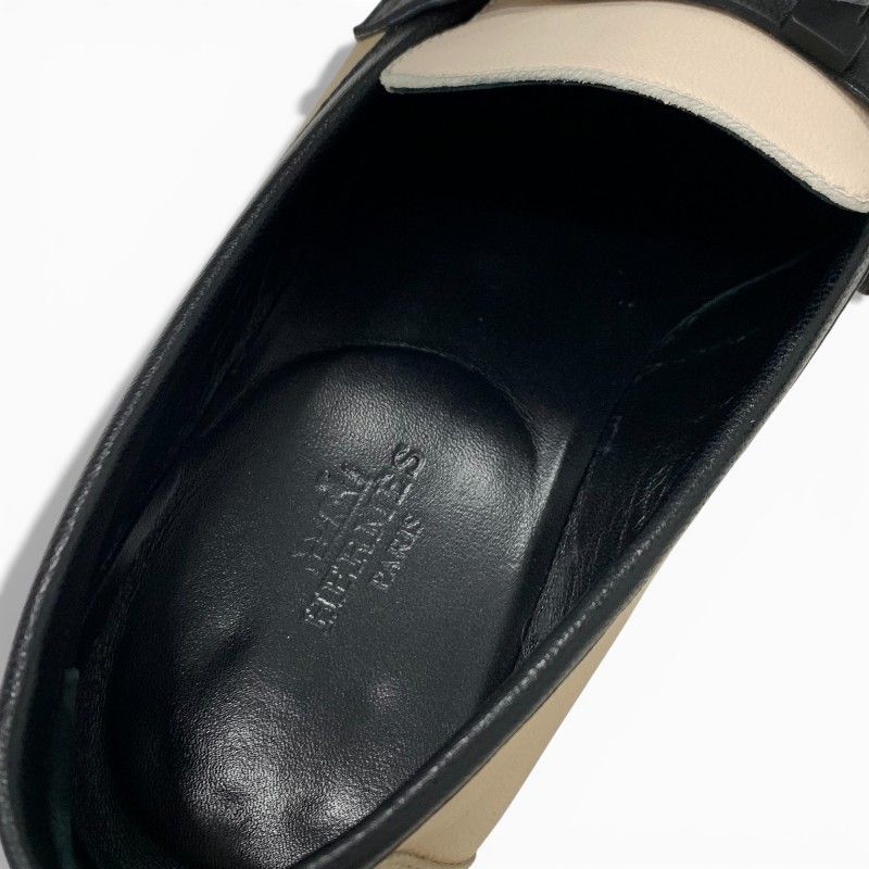 Hermes Royal Loafers Leather Shoes Beige Black White Hhardware Constance Fringe — view 7