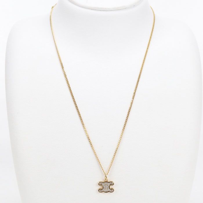 Celine Rhinestone Triomphe Necklace Metal — view 7
