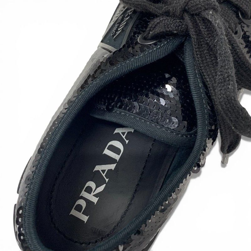 Prada Sneakers Shoes Sequins Black Logo Double Wheels — view 7