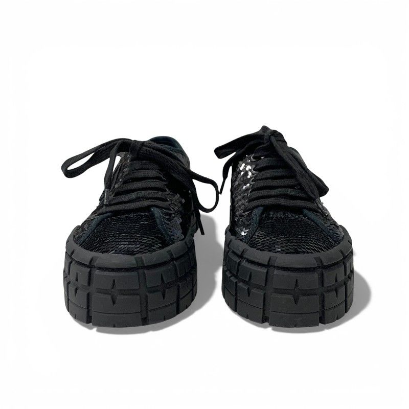 Prada Sneakers Shoes Sequins Black Logo Double Wheels — view 2