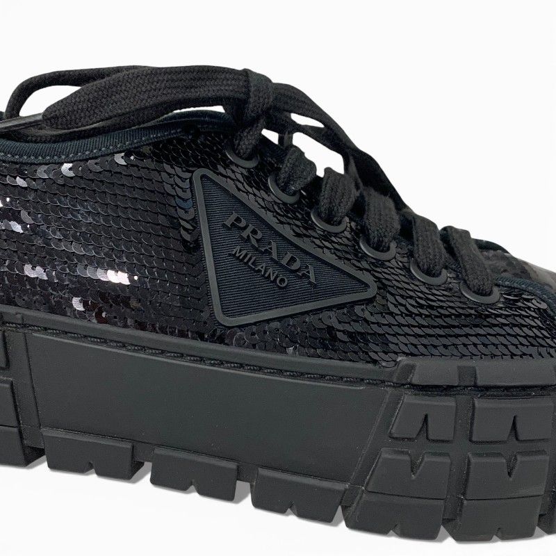 Prada Sneakers Shoes Sequins Black Logo Double Wheels — view 9