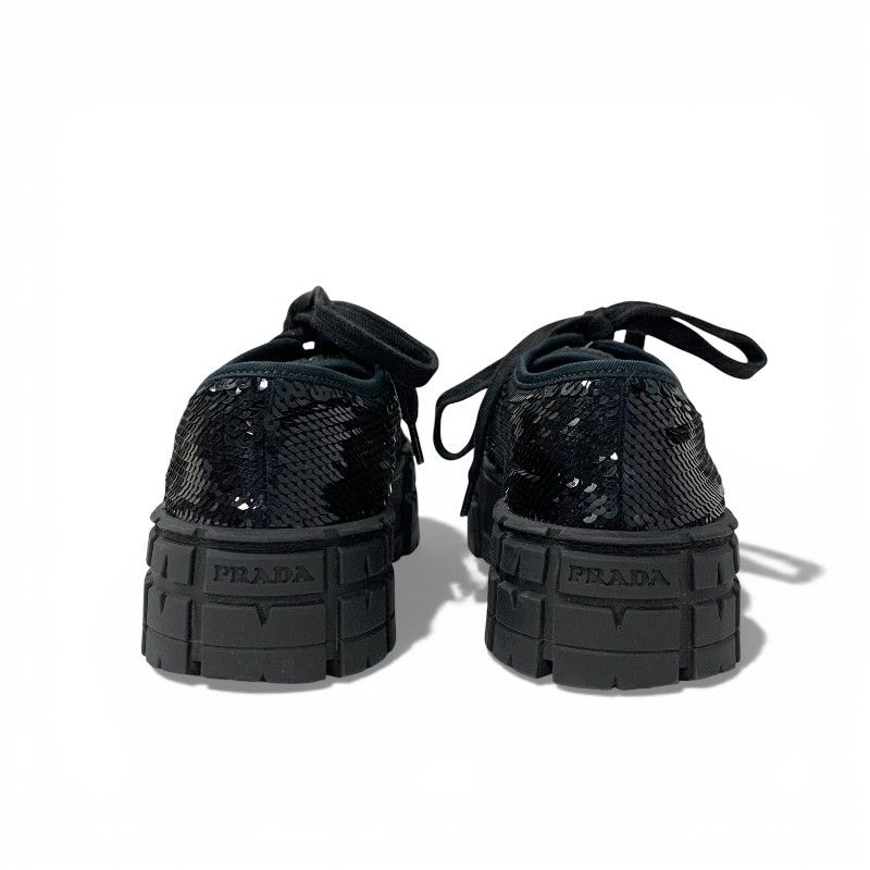 Prada Sneakers Shoes Sequins Black Logo Double Wheels — view 5