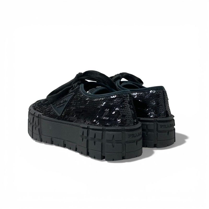 Prada Sneakers Shoes Sequins Black Logo Double Wheels — view 4