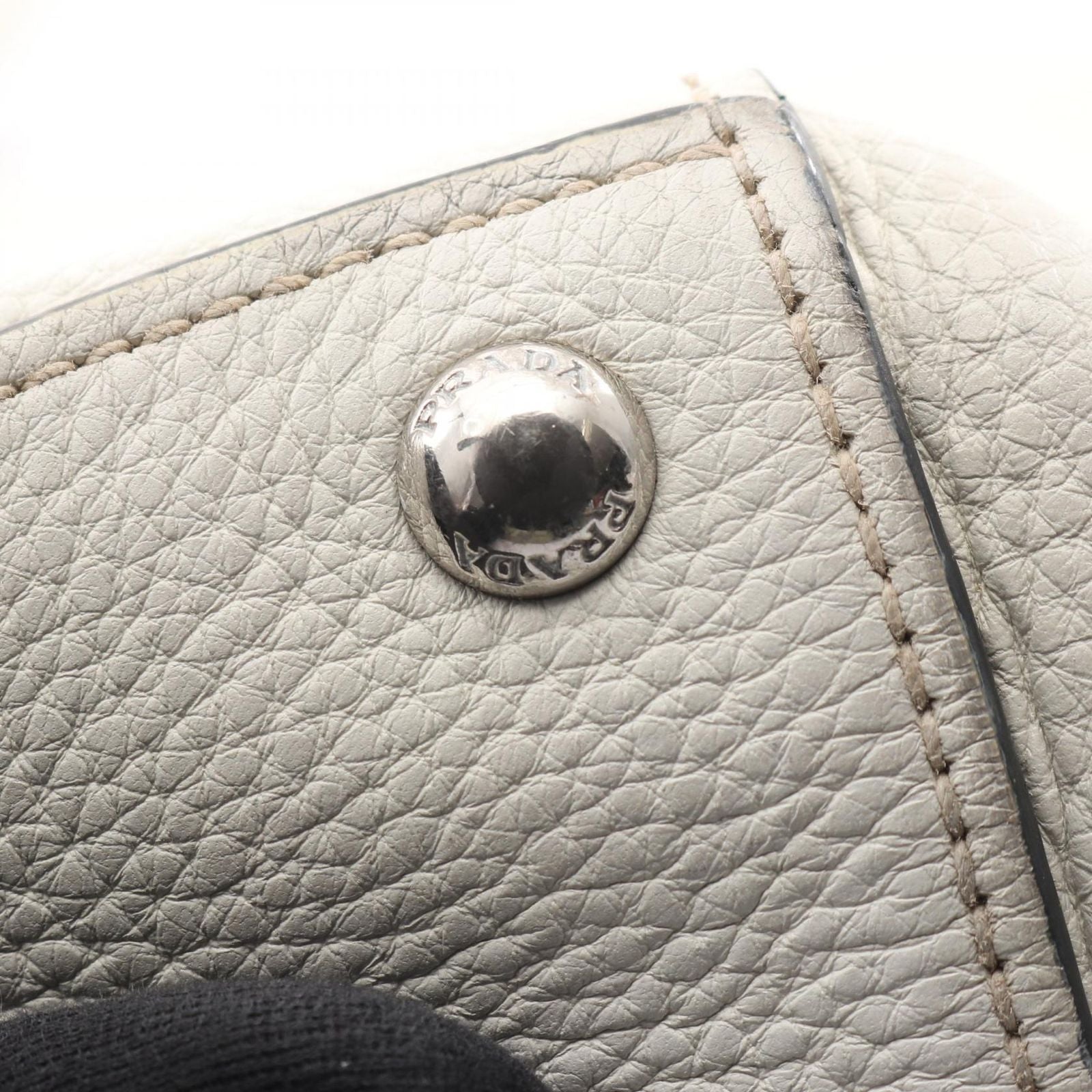 Prada Handbag White Leather Triangle Logo 2-Way Tote — view 8