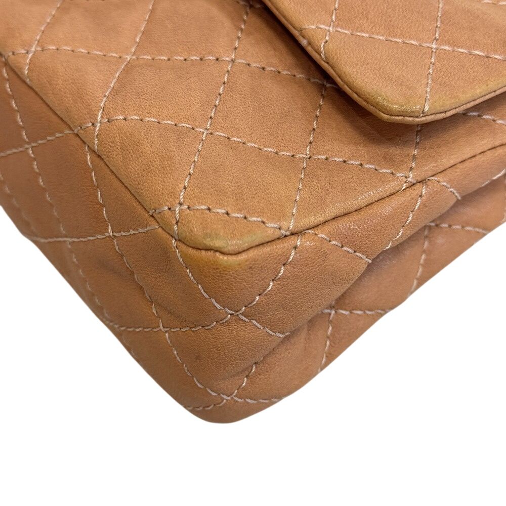 Chanel Chain Turnlock Double Flap 25 Quilted Lambskin Shoulder Bag Beige — view 4