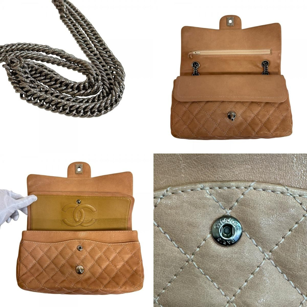 Chanel Chain Turnlock Double Flap 25 Quilted Lambskin Shoulder Bag Beige — view 6